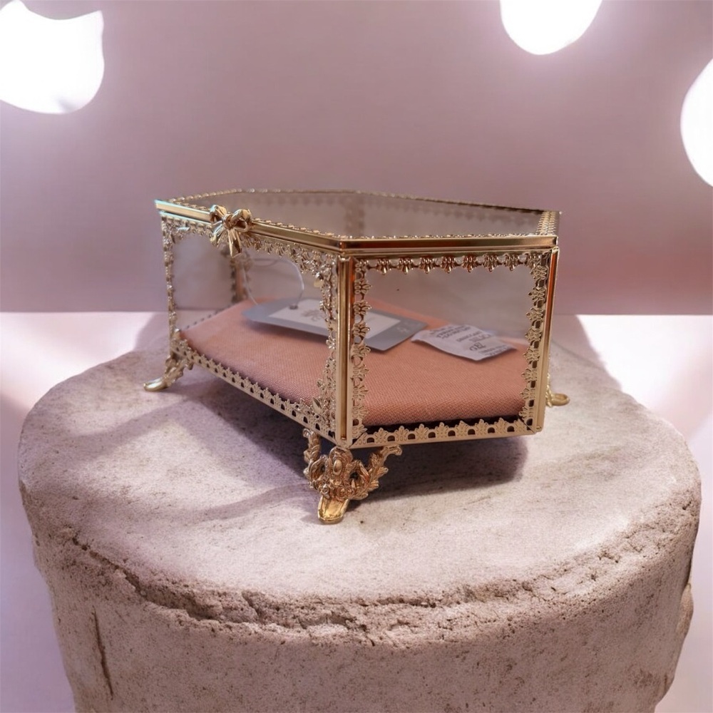 Elegant Gold Glass Jewelry Box antique style